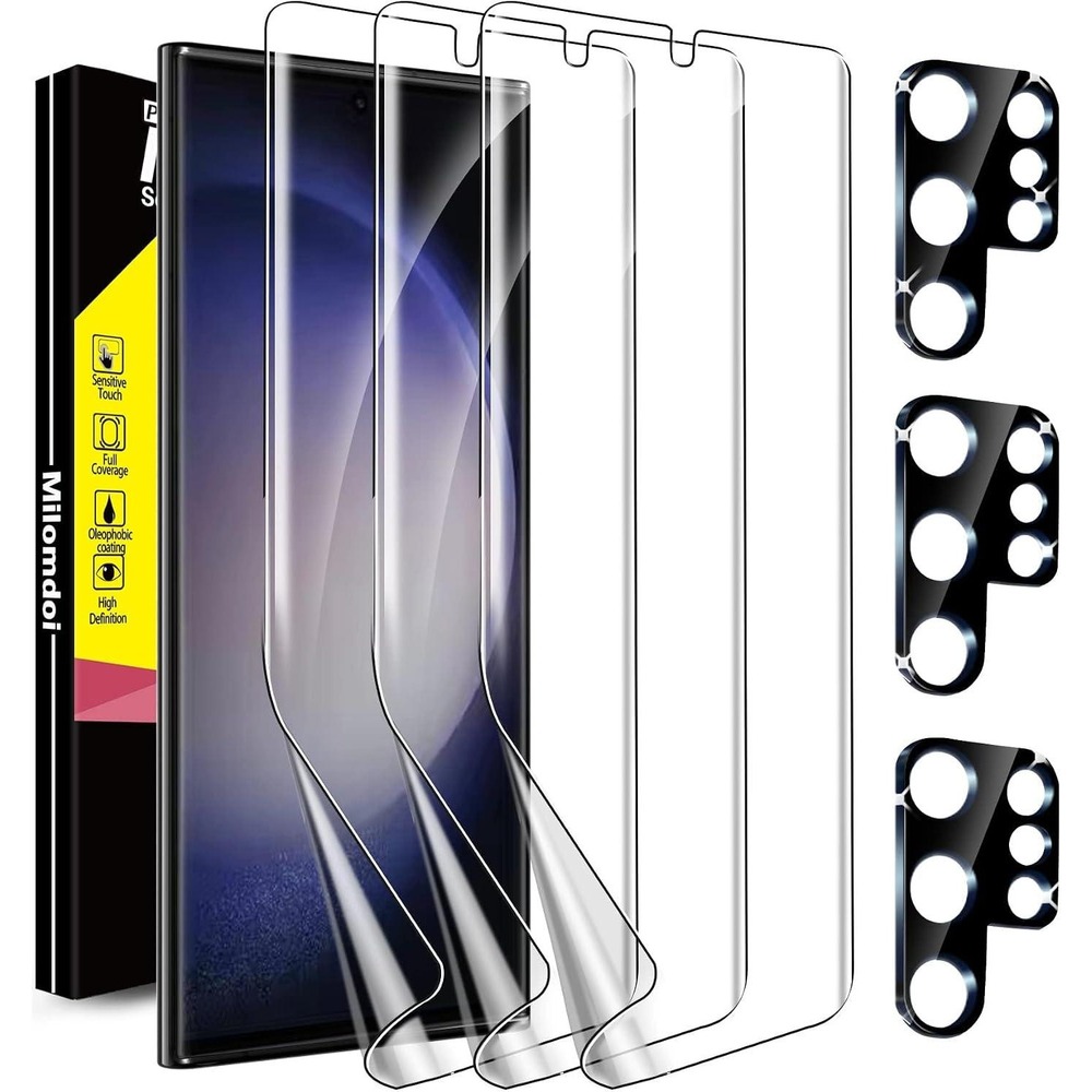 Milomdoi 3+3 Pack Samsung Galaxy S23 Ultra Screen Protector & Camera Lens Cover